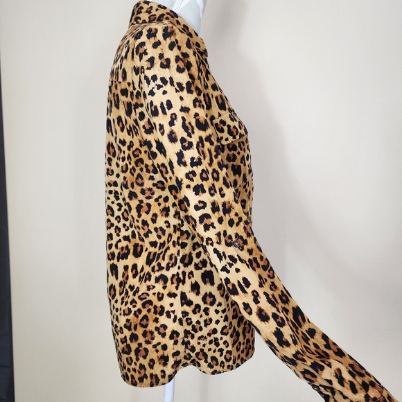 SUNG Alfred Sung Leopard Print Blouse Top Button Down Shirt Animal Print Small - Picture 7 of 14